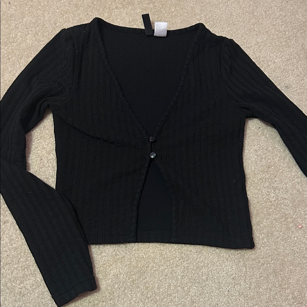 H&M Black Ribbed Long Sleeve Blouse